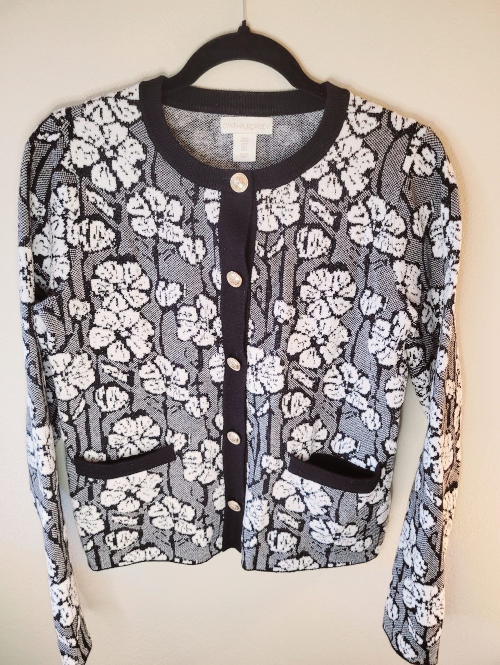 Cynthia Rowley Black & White Floral Cardigan